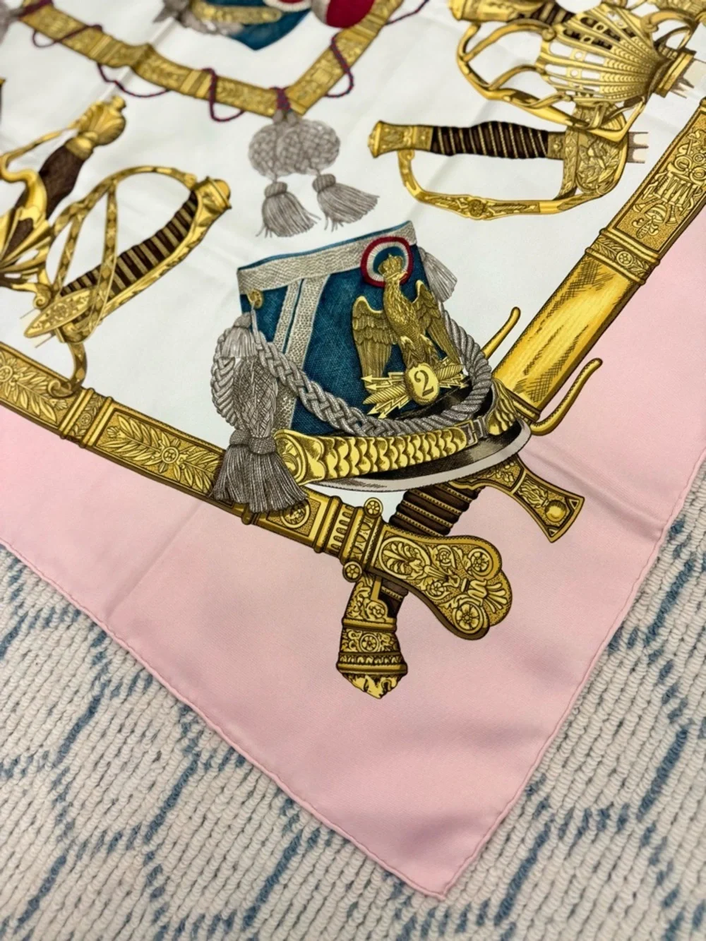 HERMES Vintage Rare Collectors Carre 90 “Grand Uniforme” 100% Silk Pink Scarf - Picture 6 of 15